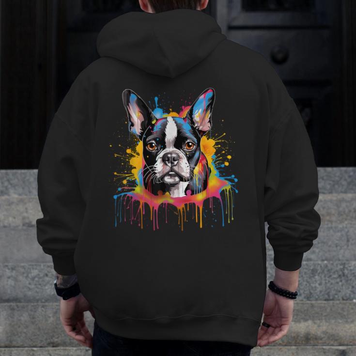 Colorful Boston Terrier Dog For Men Women Kids Men Zip Up Hoodie Back Print, funny design