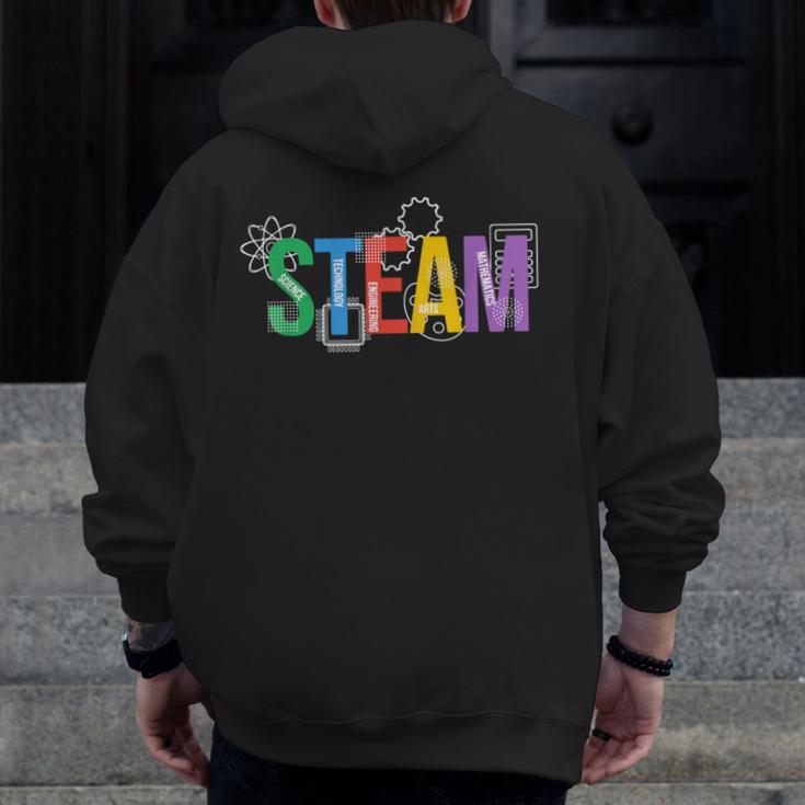 Colorful Steam Letters For Steam Program Teacher And Student Men Zip Up Hoodie Back Print, funny design