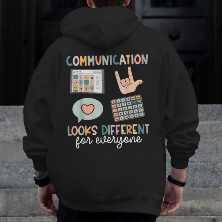 Communication Looks Different For Everyone SPED Teacher ASD Men Zip Up Hoodie Back Print, funny design Communication Looks Different For Everyone SPED Teacher ASD Men Zip Up Hoodie Back Print, funny design