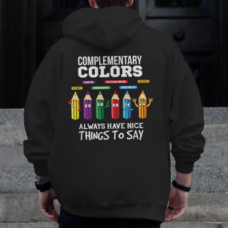 Complementary Colors Pun Artist Art Teacher T-Shirt Men Zip Up Hoodie Back Print, funny design Complementary Colors Pun Artist Art Teacher T-Shirt Men Zip Up Hoodie Back Print, funny design