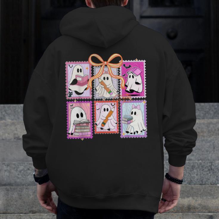 Coquette Bow Spooky Teacher Ghost Halloween Trick Or Teach Men Zip Up Hoodie Back Print, funny design Coquette Bow Spooky Teacher Ghost Halloween Trick Or Teach Men Zip Up Hoodie Back Print, funny design