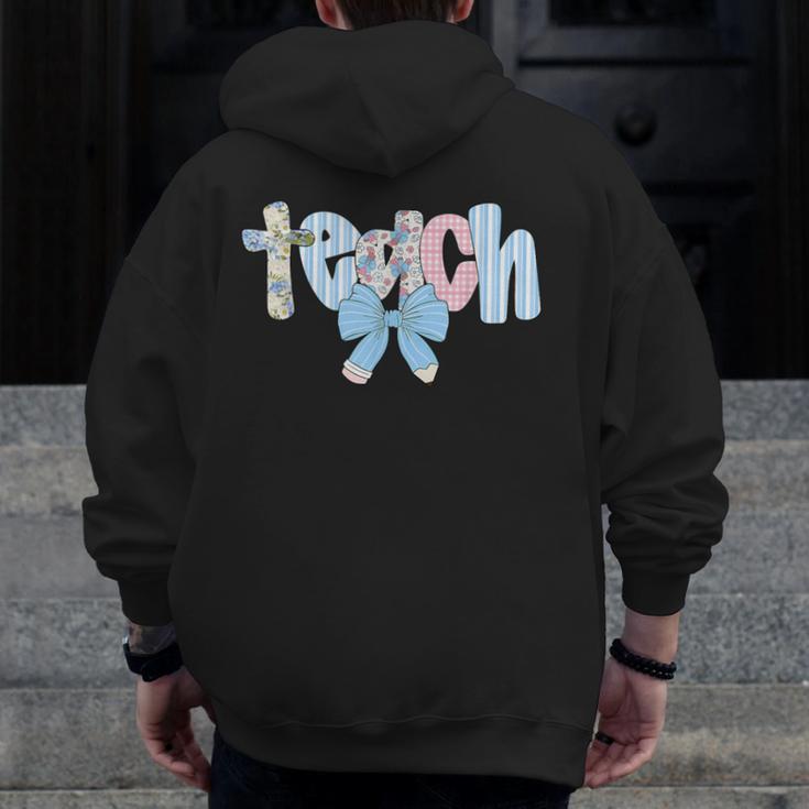 Coquette Bow Teach Teacher Happy First Day Back To School Men Zip Up Hoodie Back Print, funny design Coquette Bow Teach Teacher Happy First Day Back To School Men Zip Up Hoodie Back Print, funny design