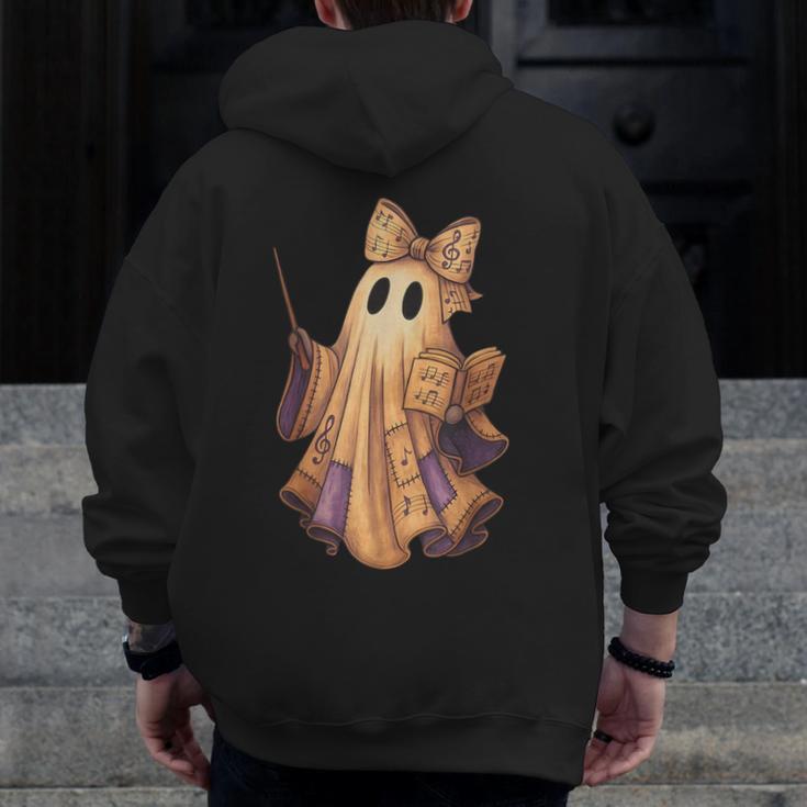 Coquette Music Note Patchwork Ghost Music Teacher Halloween Men Zip Up Hoodie Back Print, funny design