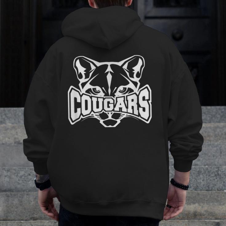 Cougars Teacher Student School Sports Fan Team Spirit Men Zip Up Hoodie Back Print, funny design