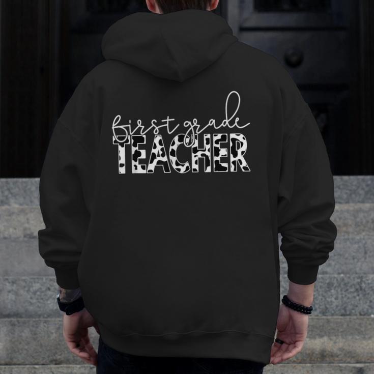 Cow Print For Elementary School First Grade Teachers Men Zip Up Hoodie Back Print, First Grade Teacher Gifts, funny design Cow Print For Elementary School First Grade Teachers Men Zip Up Hoodie Back Print, First Grade Teacher Gifts, funny design