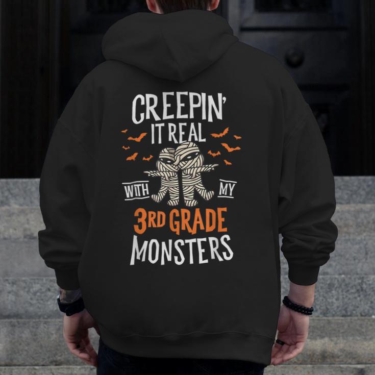 Creepin It Real With My 3rd Grade Monsters Halloween Teacher Men Zip Up Hoodie Back Print, funny design Creepin It Real With My 3rd Grade Monsters Halloween Teacher Men Zip Up Hoodie Back Print, funny design