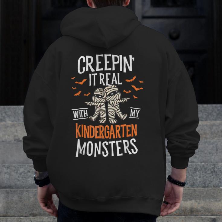 Creepin It Real Kindergarten Monsters Halloween Teacher Men Zip Up Hoodie Back Print, funny design Creepin It Real Kindergarten Monsters Halloween Teacher Men Zip Up Hoodie Back Print, funny design