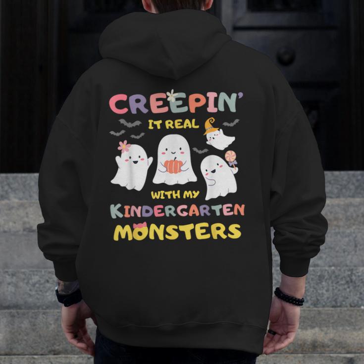 Creepin It Real With Kindergarten Monsters Halloween Teacher Men Zip Up Hoodie Back Print, funny design Creepin It Real With Kindergarten Monsters Halloween Teacher Men Zip Up Hoodie Back Print, funny design
