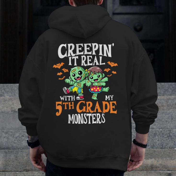 Creepin It Real Monster School 5th Grade Teacher Halloween Men Zip Up Hoodie Back Print, funny design Creepin It Real Monster School 5th Grade Teacher Halloween Men Zip Up Hoodie Back Print, funny design