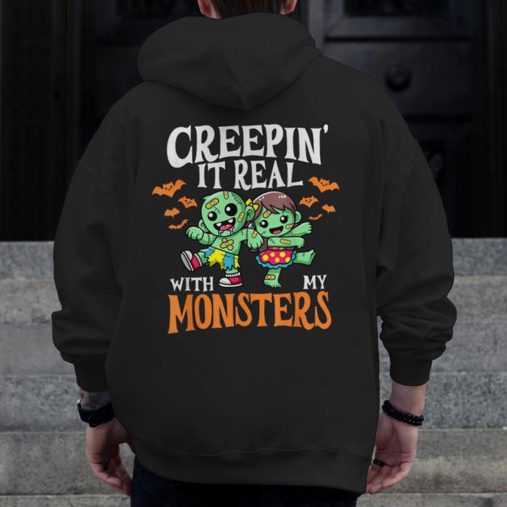 Creepin It Real Monster School Teacher Principal Halloween Men Zip Up Hoodie Back Print, funny design Creepin It Real Monster School Teacher Principal Halloween Men Zip Up Hoodie Back Print, funny design