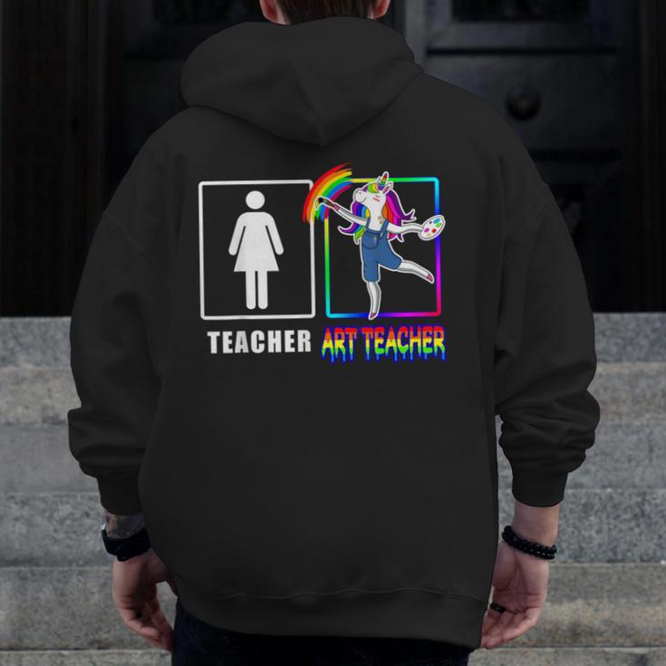 Cute Art Teacher Magical Dabbing Unicorn Artist Men Zip Up Hoodie Back Print, funny design Cute Art Teacher Magical Dabbing Unicorn Artist Men Zip Up Hoodie Back Print, funny design