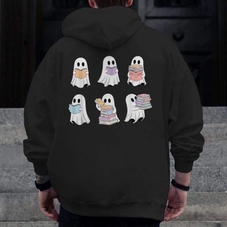 Cute Boo Ghost Reading Books Halloween Librarian Teacher Kid Men Zip Up Hoodie Back Print, funny design Cute Boo Ghost Reading Books Halloween Librarian Teacher Kid Men Zip Up Hoodie Back Print, funny design