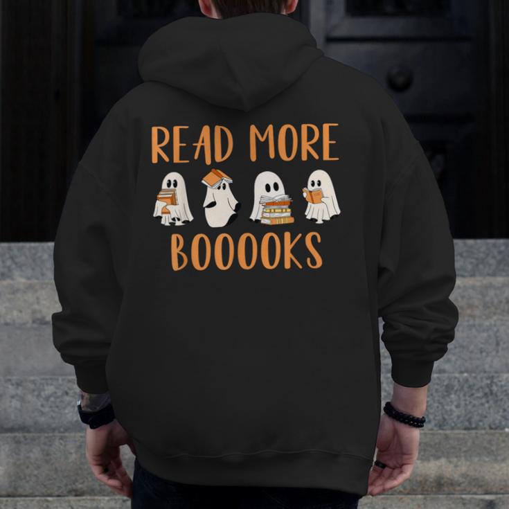 Cute Booooks Ghost Read More Books Teacher Halloween Men Zip Up Hoodie Back Print, funny design