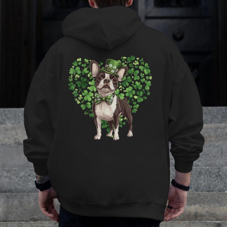 Cute Boston Terrier Shamrock St Patrick's Day Dog Lover Men Women Kids Men Zip Up Hoodie Back Print, funny design