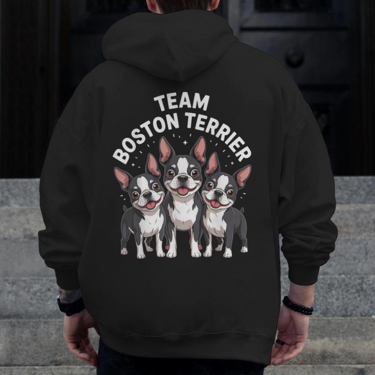 Cute Cartoon For Dog Owners Pet Team Boston Terrier Men Zip Up Hoodie Back Print, funny design