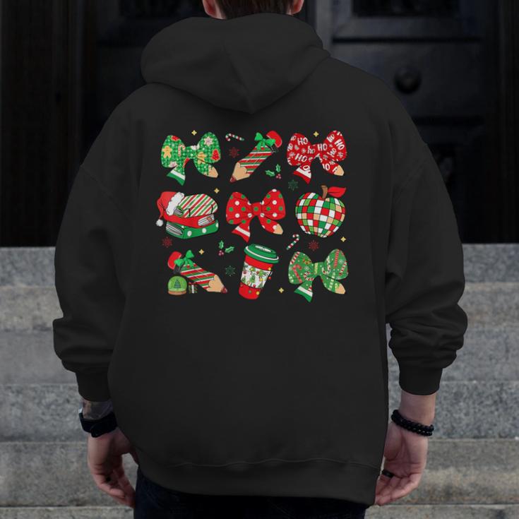 Cute Coquette Pencil Bow Christmas School Teacher Student Men Zip Up Hoodie Back Print, funny design Cute Coquette Pencil Bow Christmas School Teacher Student Men Zip Up Hoodie Back Print, funny design
