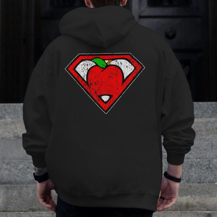 Cute Distressed Super Teacher Superhero Apple Shirt Men Zip Up Hoodie Back Print, Super Teacher Gifts, funny design Cute Distressed Super Teacher Superhero Apple Shirt Men Zip Up Hoodie Back Print, Super Teacher Gifts, funny design