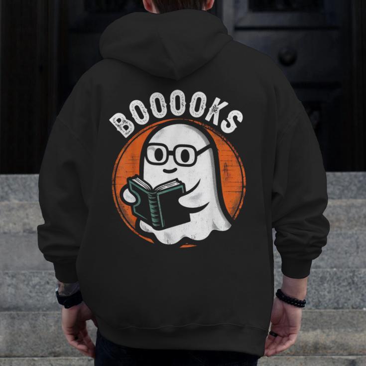 Cute Ghost Book Reading Books Lover Retro Halloween Teacher Men Zip Up Hoodie Back Print, funny design Cute Ghost Book Reading Books Lover Retro Halloween Teacher Men Zip Up Hoodie Back Print, funny design