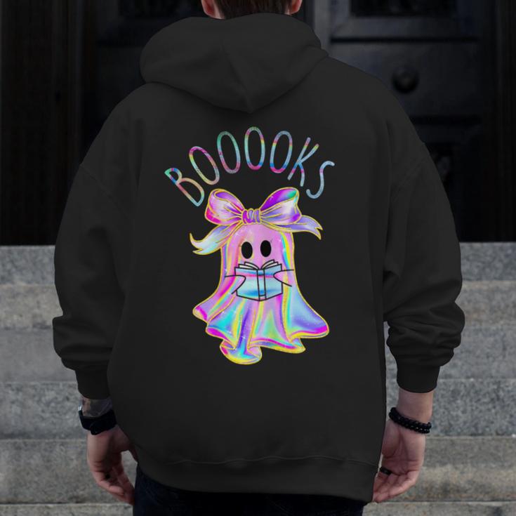 Cute Ghost Book Reading Halloween Teacher Top Girls Women Men Zip Up Hoodie Back Print, funny design