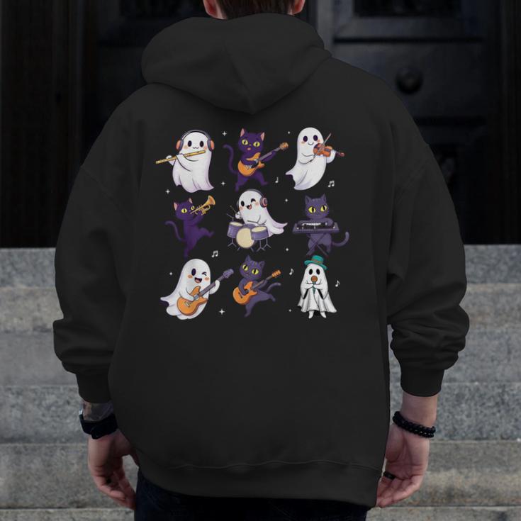 Cute Ghost Cat Playing Musical Halloween Music Teacher Men Zip Up Hoodie Back Print, funny design Cute Ghost Cat Playing Musical Halloween Music Teacher Men Zip Up Hoodie Back Print, funny design