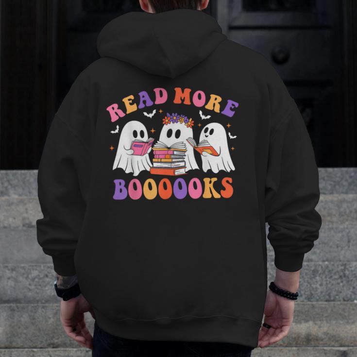 Cute Ghost Read More Books Lover Teacher Halloween Costume Men Zip Up Hoodie Back Print, funny design
