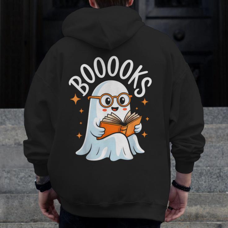 Cute Ghost Reading Book Librarian Teacher Halloween Costume Men Zip Up Hoodie Back Print, funny design