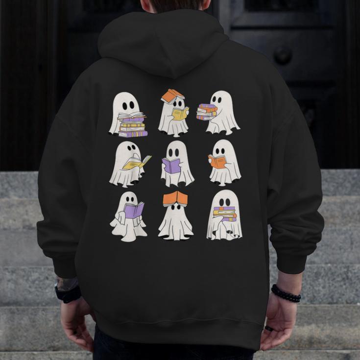 Cute Ghost Reading Books Teacher Halloween Reading Men Women Kids Men Zip Up Hoodie Back Print, funny design Cute Ghost Reading Books Teacher Halloween Reading Men Women Kids Men Zip Up Hoodie Back Print, funny design