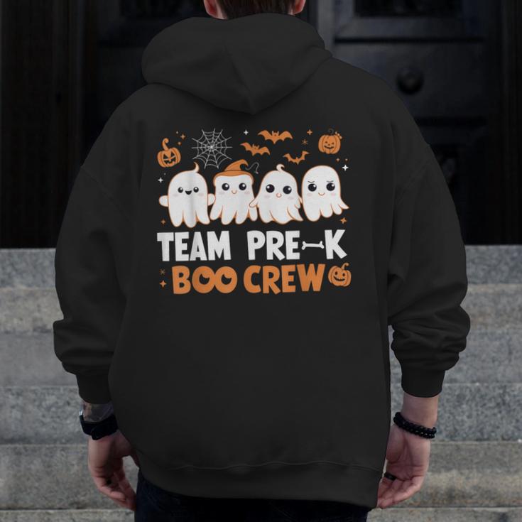 Cute Ghosts Pre-K Boo Crew Teachers Halloween Party Team For Men Women Kids Men Zip Up Hoodie Back Print, funny design