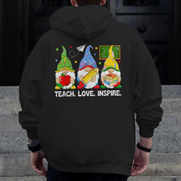 Cute Gnomes Teach Love And Inspire Back To School Teacher Men Zip Up Hoodie Back Print, funny design Cute Gnomes Teach Love And Inspire Back To School Teacher Men Zip Up Hoodie Back Print, funny design