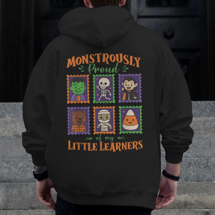 Cute Halloween Teacher Men Zip Up Hoodie Back Print, funny design