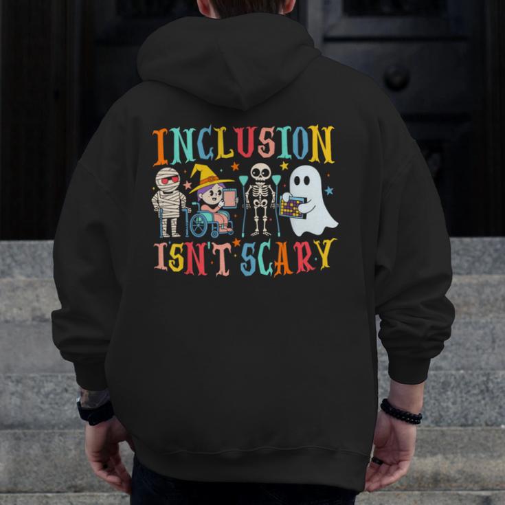 Cute Inclusion Isn't Scary Teacher Skeleton Ghost Halloween Men Zip Up Hoodie Back Print, funny design Cute Inclusion Isn't Scary Teacher Skeleton Ghost Halloween Men Zip Up Hoodie Back Print, funny design