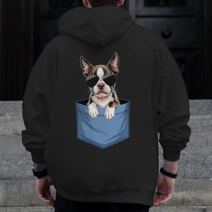 Cute Pocket Boston Terrier Lover Dog Mom Men Zip Up Hoodie Back Print, Couple Gifts, Mom Gifts, Boston Terrier Mom Gifts, funny design