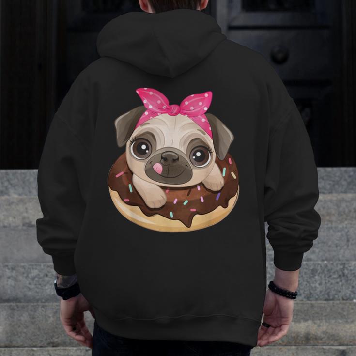 Cute Pug Shirt Donut Girls Dog Men Zip Up Hoodie Back Print, funny design