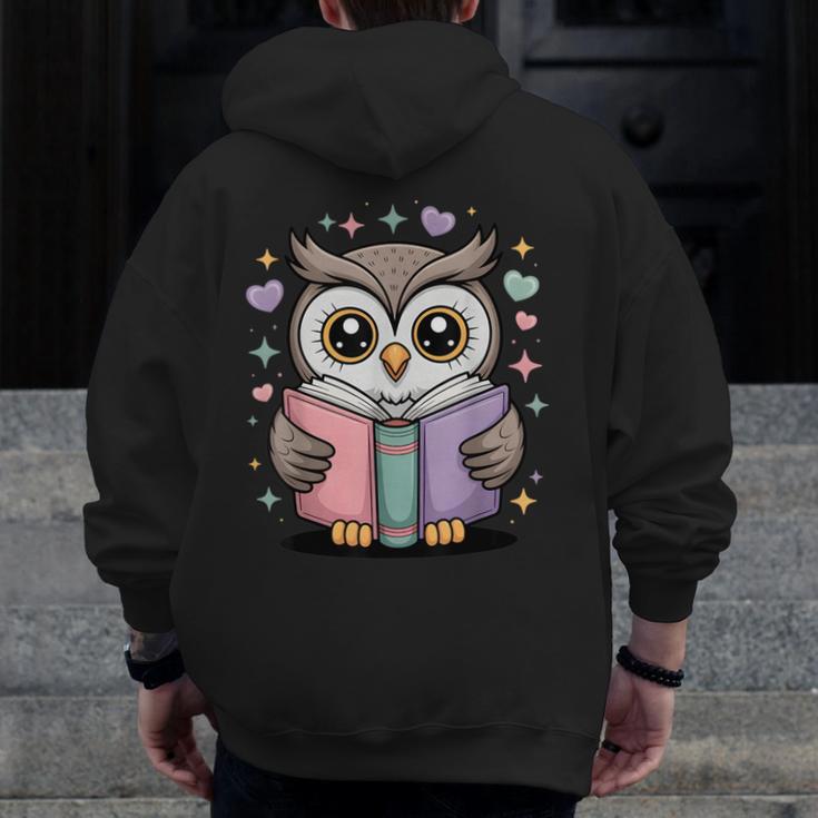 Cute Reading Owl Book Lover Teacher Librarian Bookworm Men Zip Up Hoodie Back Print, funny design Cute Reading Owl Book Lover Teacher Librarian Bookworm Men Zip Up Hoodie Back Print, funny design