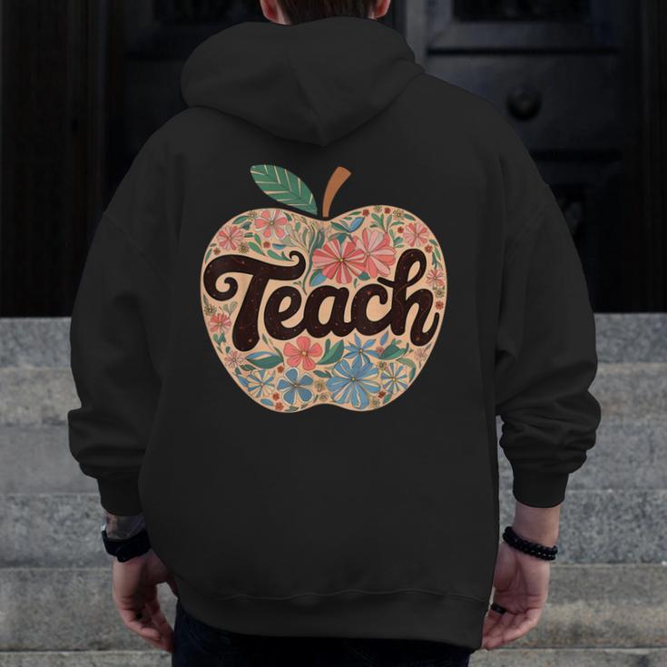 Cute Teacher With Apple Retro Teacher Kids Back To School Men Zip Up Hoodie Back Print, funny design Cute Teacher With Apple Retro Teacher Kids Back To School Men Zip Up Hoodie Back Print, funny design