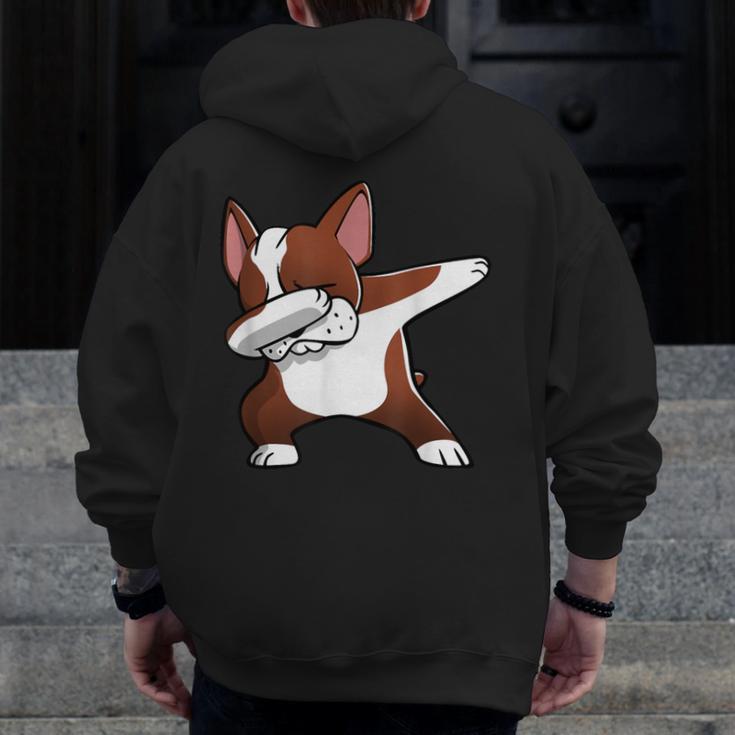 Dabbing Red Boston Terrier Dab Dance Dog Men Women Kids Men Zip Up Hoodie Back Print, funny design