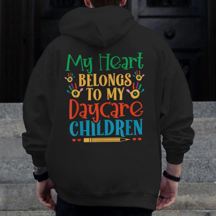 Daycare Children Childcare Provider Teacher PreK Nursery Men Zip Up Hoodie Back Print, funny design