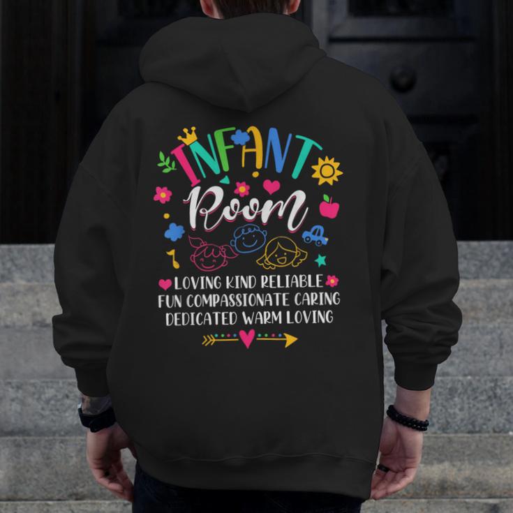 Daycare Provider Loving Kind Reliable Infant Room Teacher Men Zip Up Hoodie Back Print, funny design Daycare Provider Loving Kind Reliable Infant Room Teacher Men Zip Up Hoodie Back Print, funny design