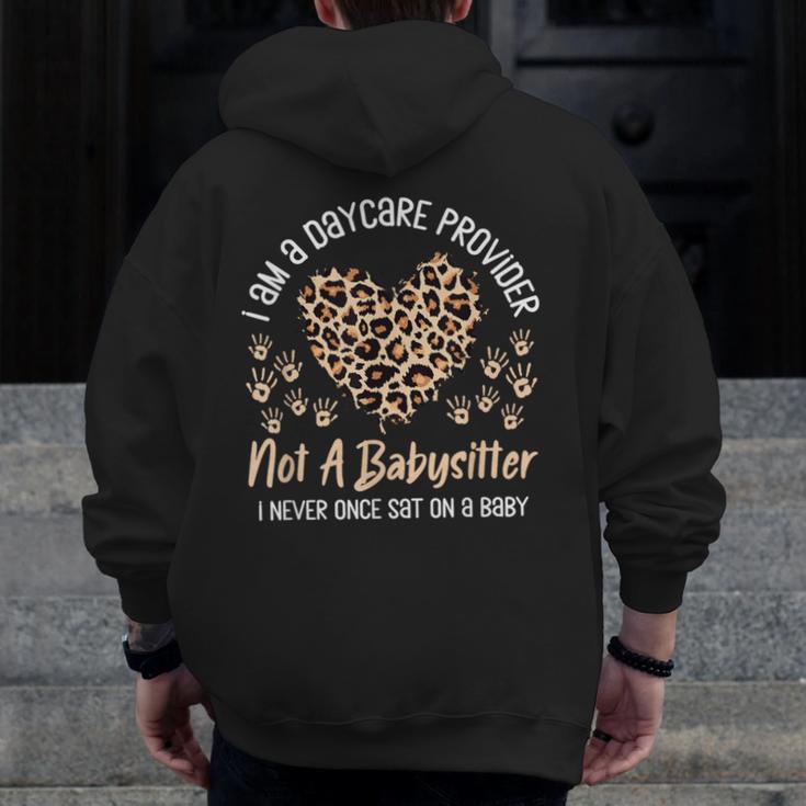 Daycare Provider Teacher Childcare Worker Leopard Heart Fun Men Zip Up Hoodie Back Print, funny design