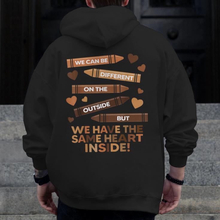 We Can Be Different On The Outside Melanin Teacher Men Women Kids Men Zip Up Hoodie Back Print, funny design