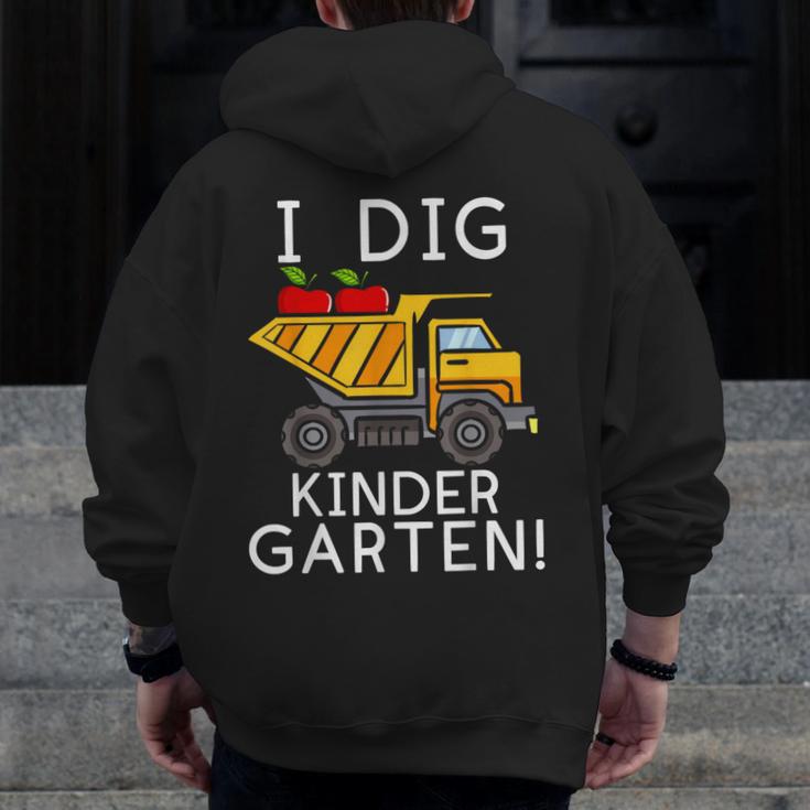 I Dig Kindergarten Student Teacher Construction First Day Men Zip Up Hoodie Back Print, funny design