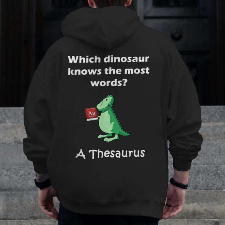Dinosaur Thesaurus Grammar Joke Teacher Men Zip Up Hoodie Back Print, funny design
