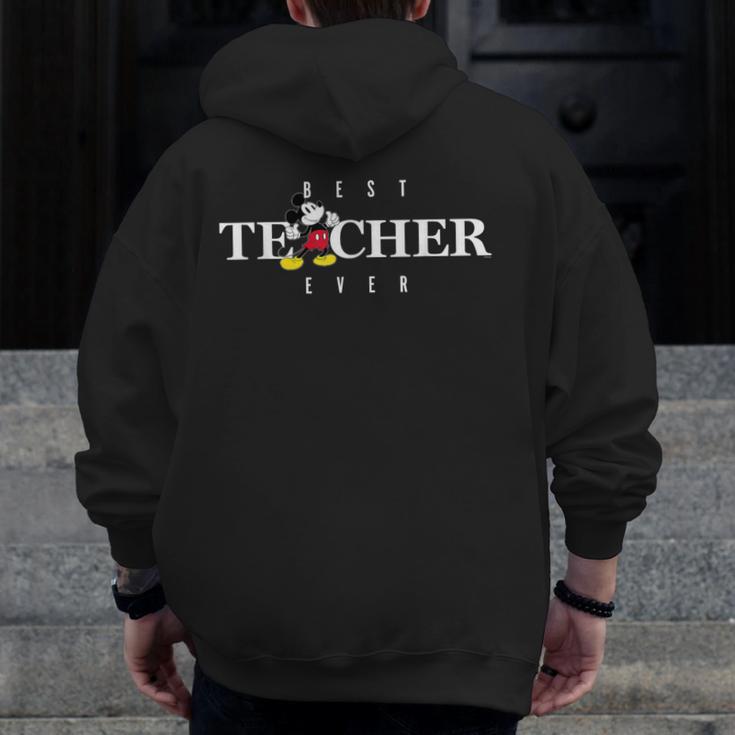 Disney Mickey Mouse Thumbs Up Best Teacher Ever Teacher Men Zip Up Hoodie Back Print, funny design