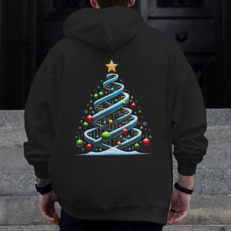 DNA Helix Christmas Tree Scientist Biology Science Teacher Men Zip Up Hoodie Back Print, Science Teacher Gifts, funny design