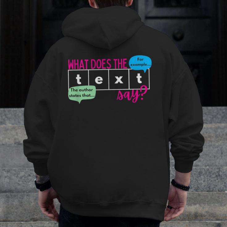 What Does The Text Say Text Evidence Reading Teacher For Men Women Men Zip Up Hoodie Back Print, funny design What Does The Text Say Text Evidence Reading Teacher For Men Women Men Zip Up Hoodie Back Print, funny design