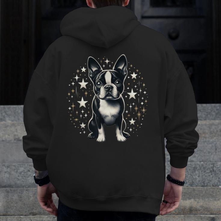 Dog Boston Terrier For Men Women Men Zip Up Hoodie Back Print, funny design