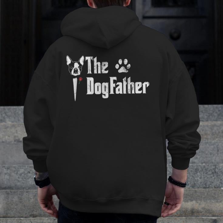 The Dogfather Boston Terrier Dog Dad Father's Day Men Zip Up Hoodie Back Print, Couple Gifts, Boston Terrier Dad Gifts, funny design