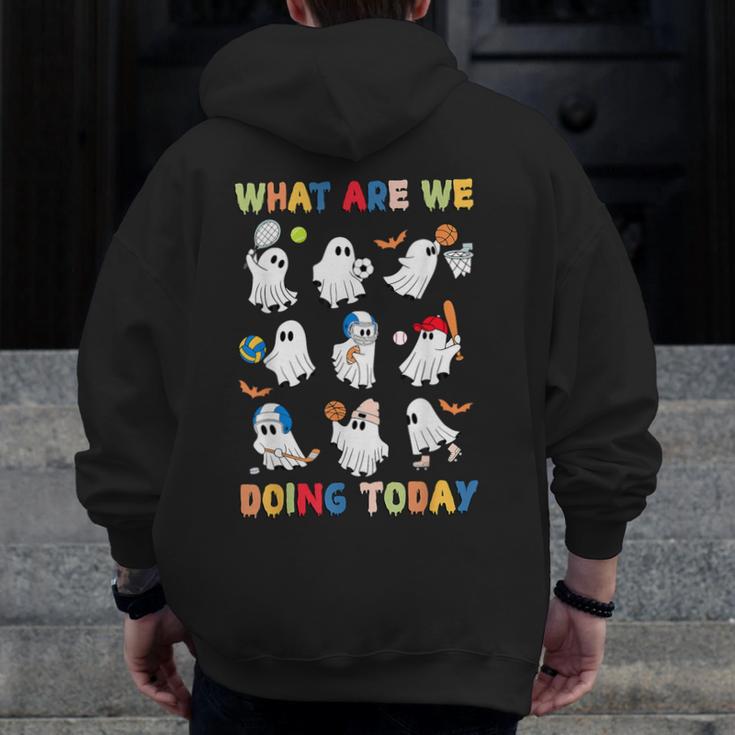 What Are We Doing Today Ghost PE Teacher Team Halloween Men Zip Up Hoodie Back Print, Pe Teacher Gifts, funny design What Are We Doing Today Ghost PE Teacher Team Halloween Men Zip Up Hoodie Back Print, Pe Teacher Gifts, funny design