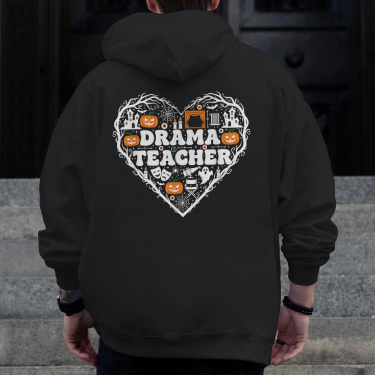 Drama Teacher Heart Pumpkin Ghost Halloween Kids Men Zip Up Hoodie Back Print, funny design