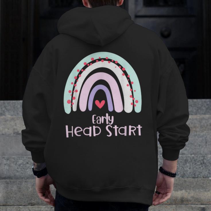 Early Headstart Cute Retro Rainbow Teachers Men Zip Up Hoodie Back Print, funny design